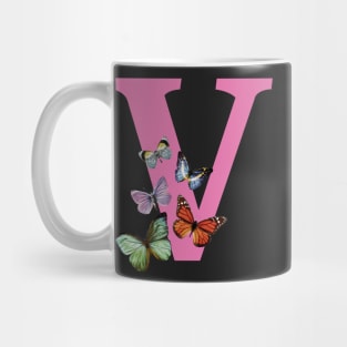Letter pink V with colorful butterflies Mug